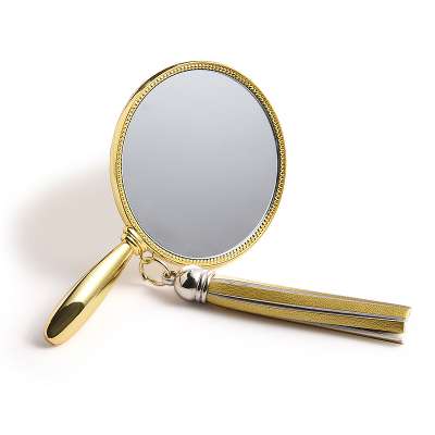 Wholesale gold metal  pu leather tassel handle make up mirror for custom style